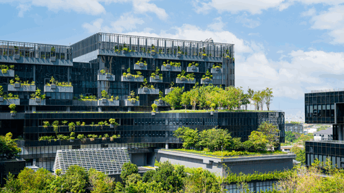 Modern green building with innovative high rise garden